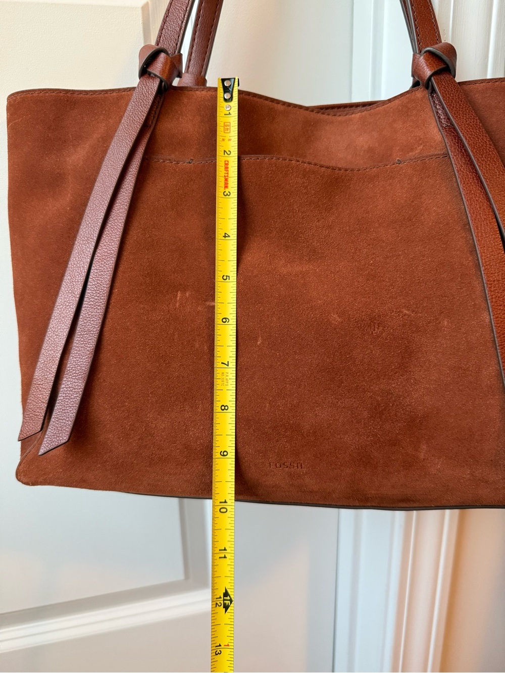 Fossil Suede Tote Bag in Chestnut Brown - Picture 12 of 15